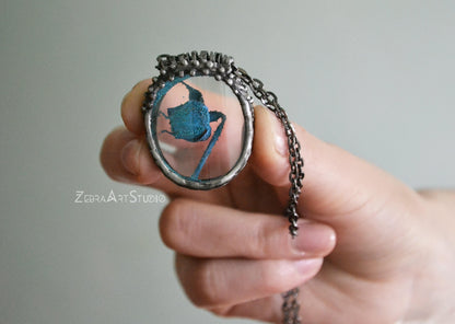 Blue rose necklace