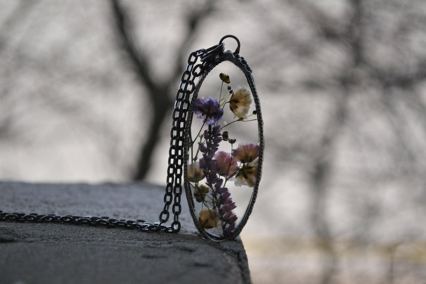 Floral necklace, Natural jewelry, Heather necklace