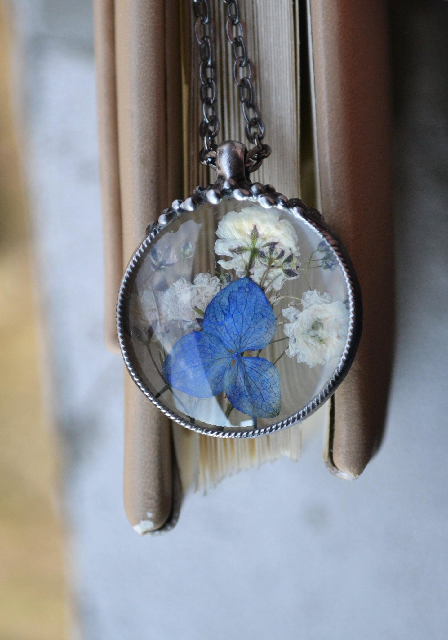 Blue hydrangea pendant