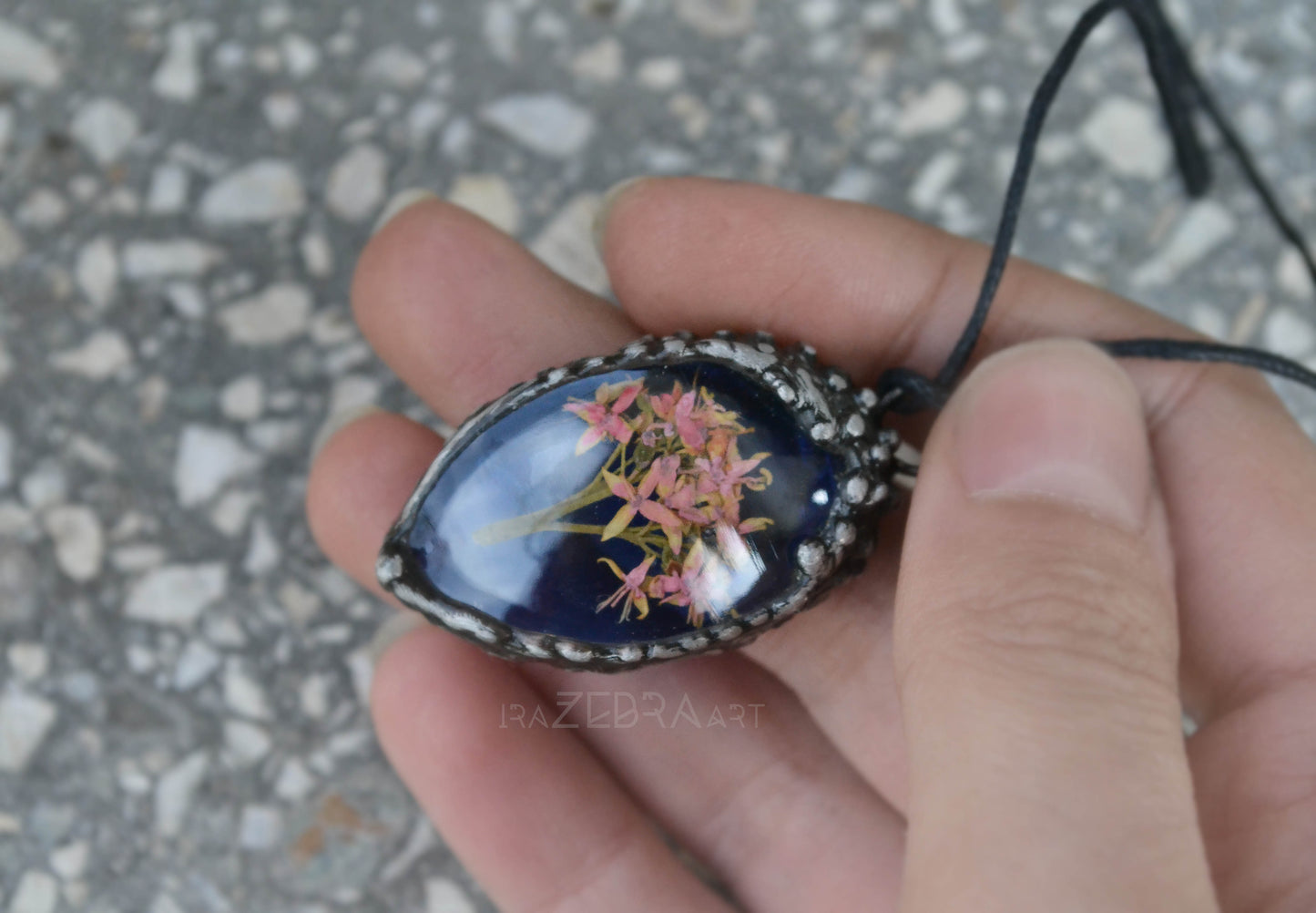 Pink flower necklace, Pressed flower pendant, Valentines day gift