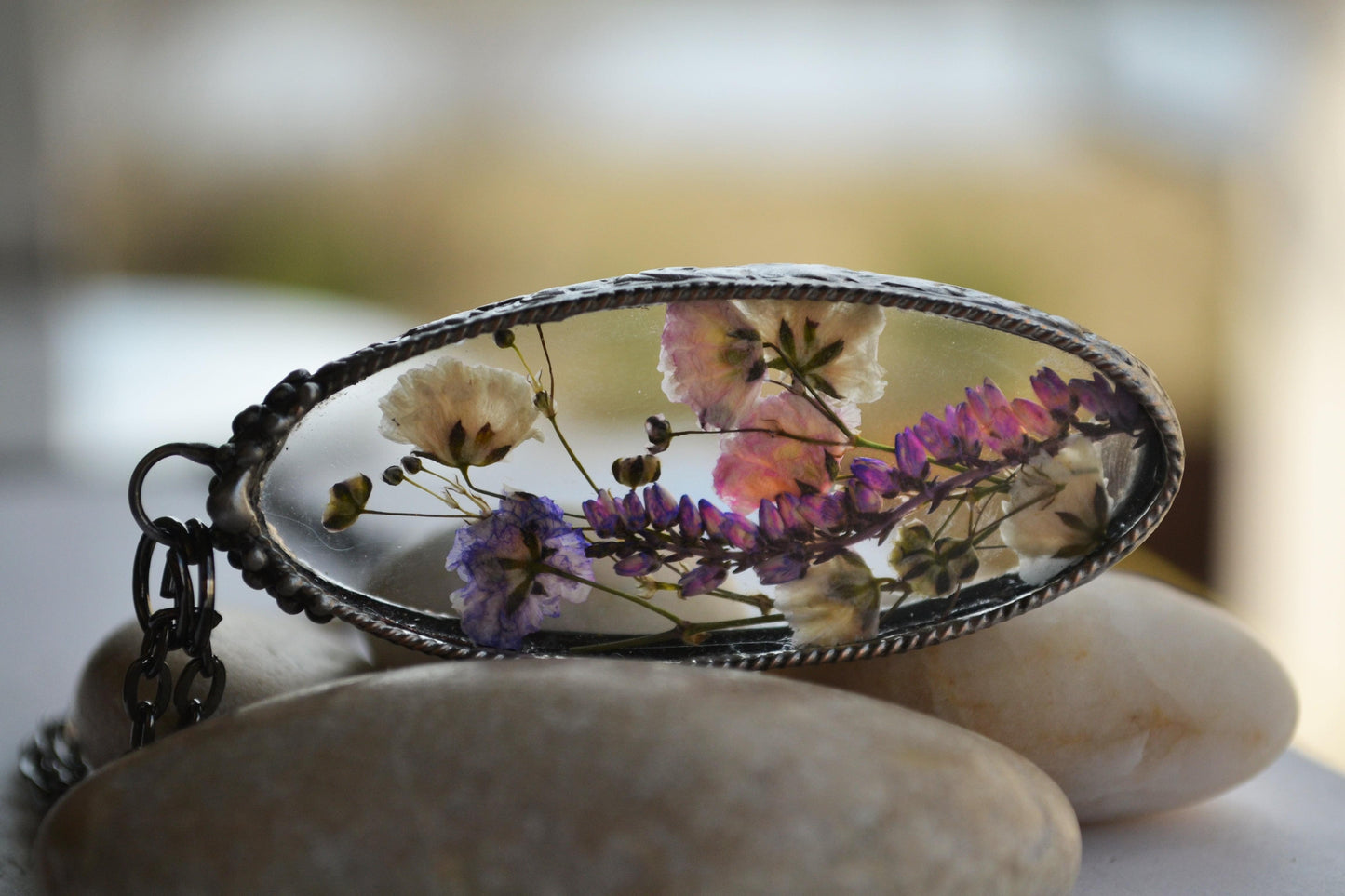 Floral necklace, Natural jewelry, Heather necklace