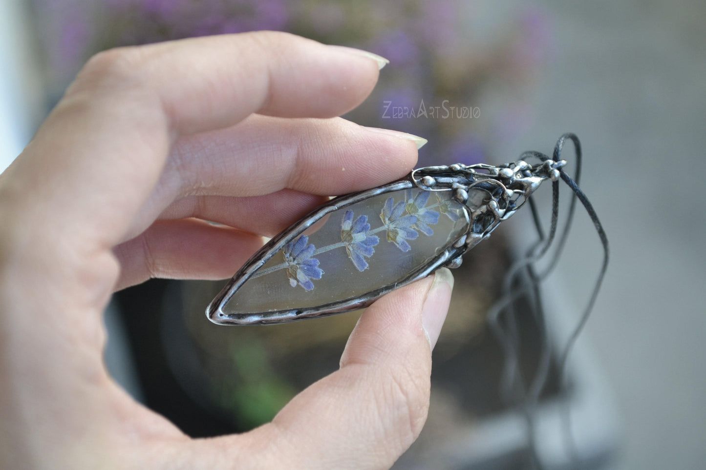 Lavender Necklace, Dried Lavender pendant