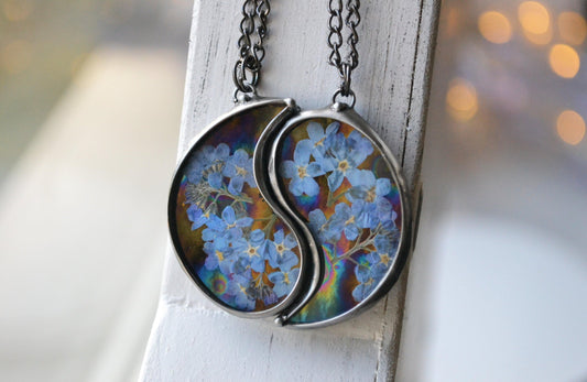 Best friend necklaces, Forget me nots pendant, Yin Yang necklaces