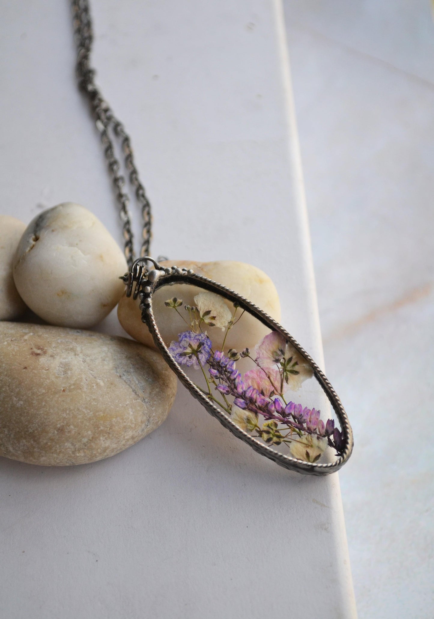 Floral necklace, Natural jewelry, Heather necklace