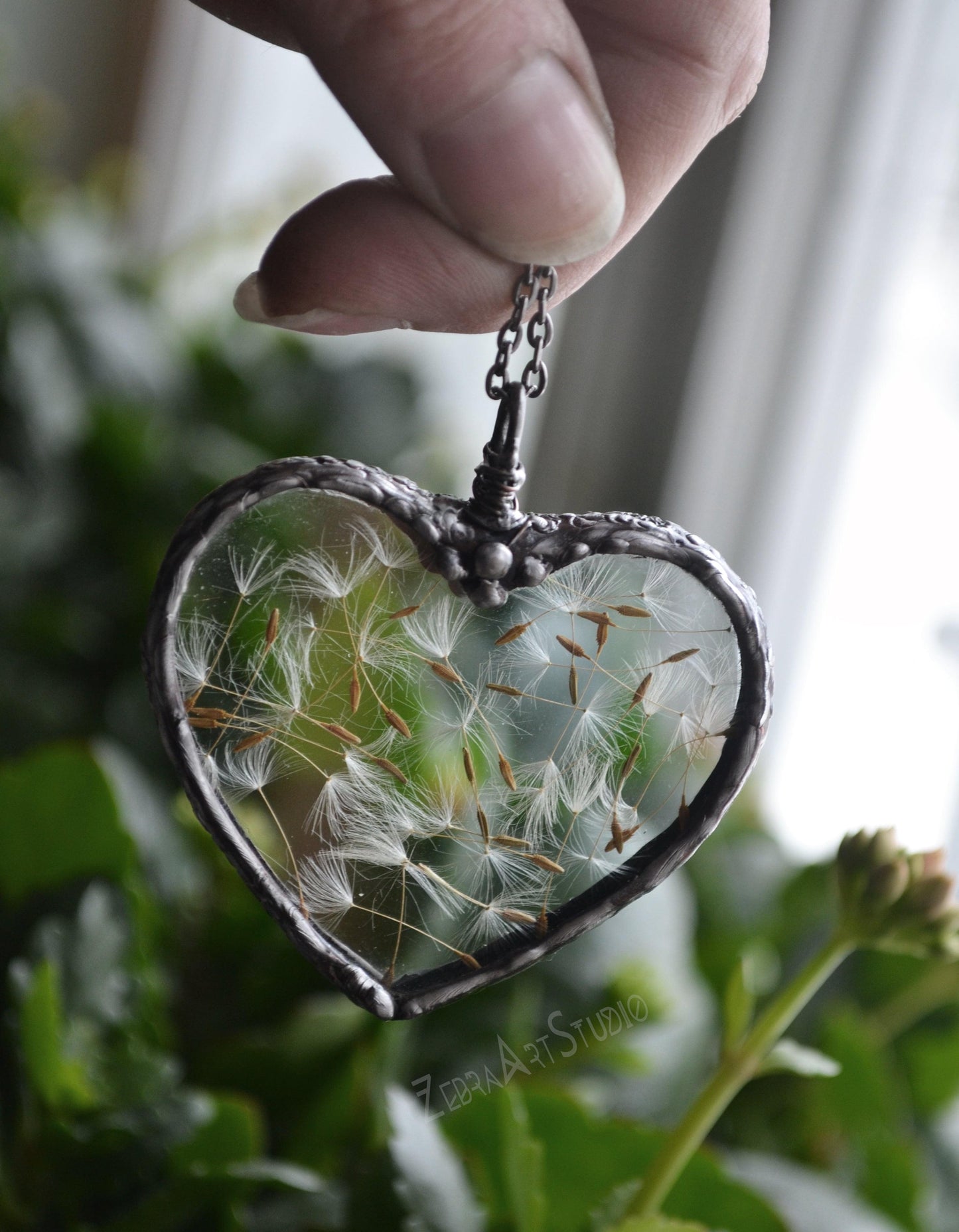 Dandelion Wish necklace, Handmade Heart Necklace