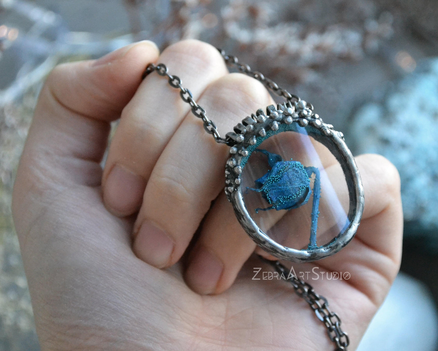 Blue rose necklace