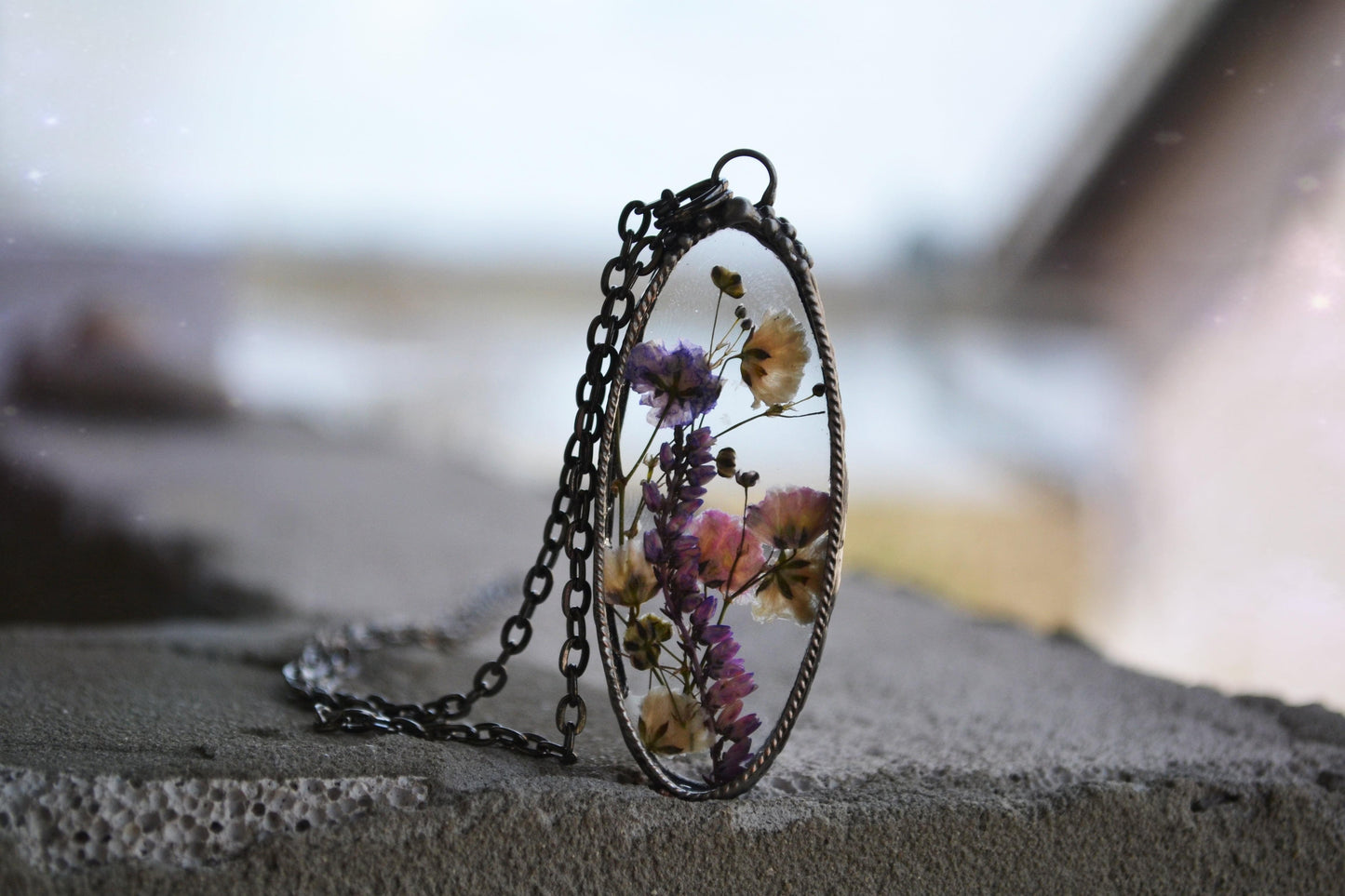 Floral necklace, Natural jewelry, Heather necklace