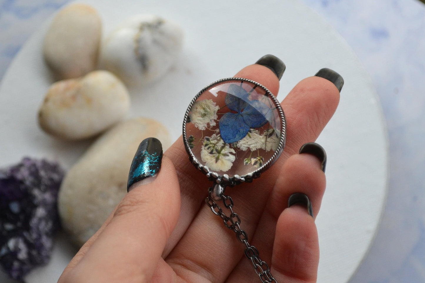 Blue hydrangea pendant