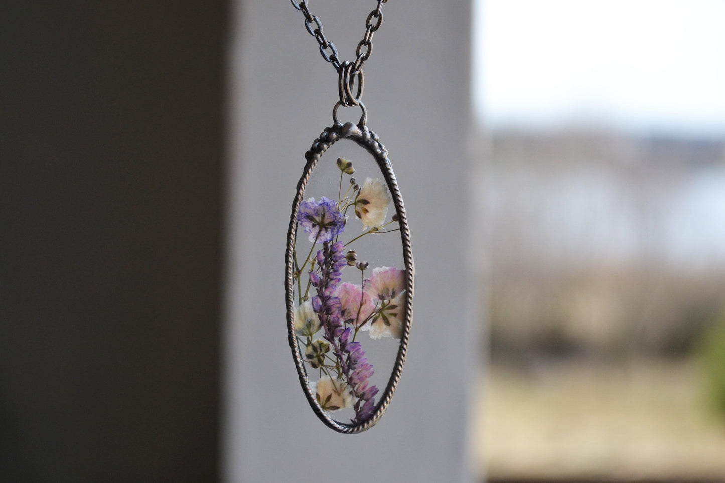 Floral necklace, Natural jewelry, Heather necklace