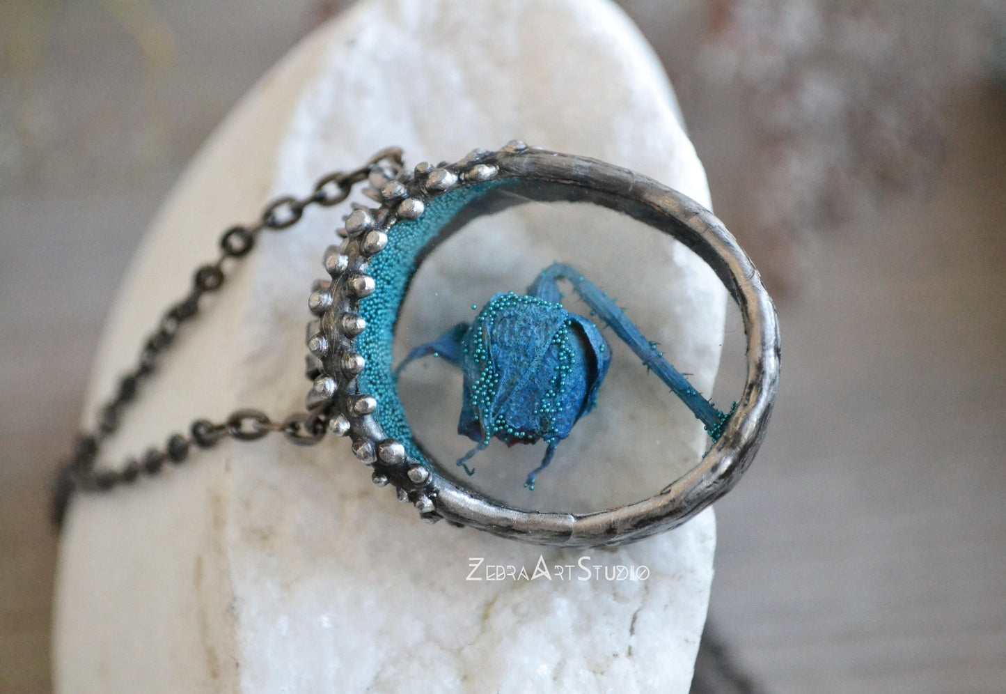 Blue rose necklace