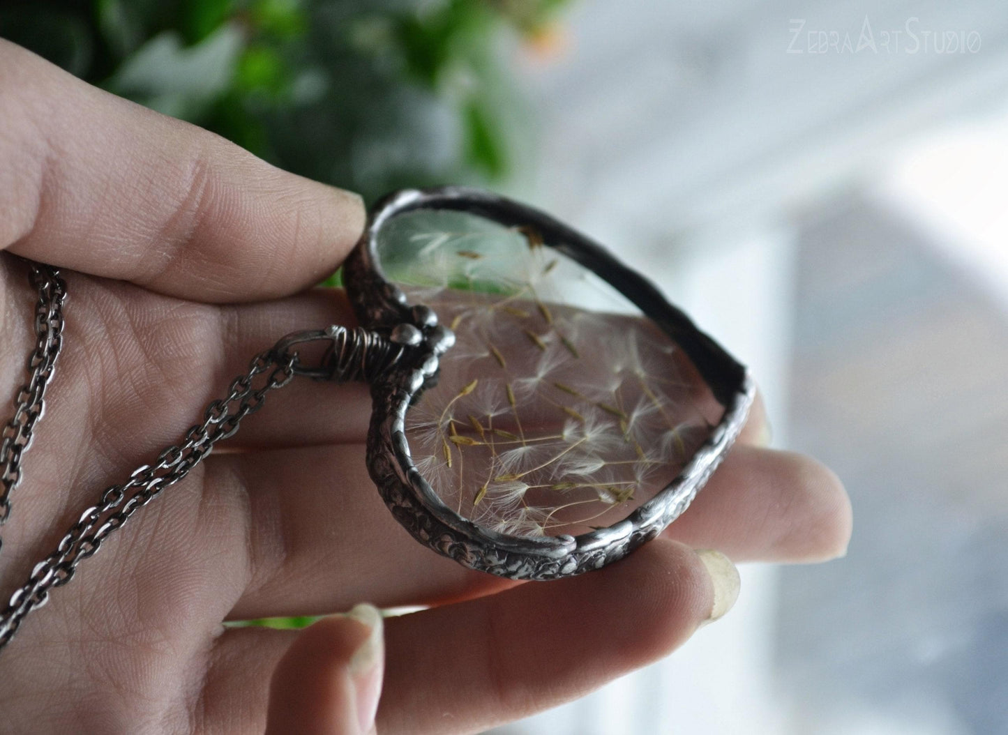 Dandelion Wish necklace, Handmade Heart Necklace